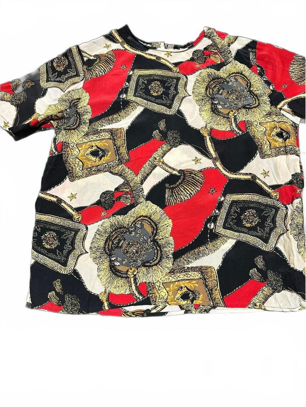 Christie & Jill Silk Print Blouse Red Gold Medium